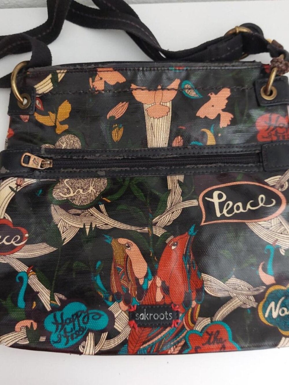 Sakroots blue black birds peace artist circle bag with adjustable straps #boho #
